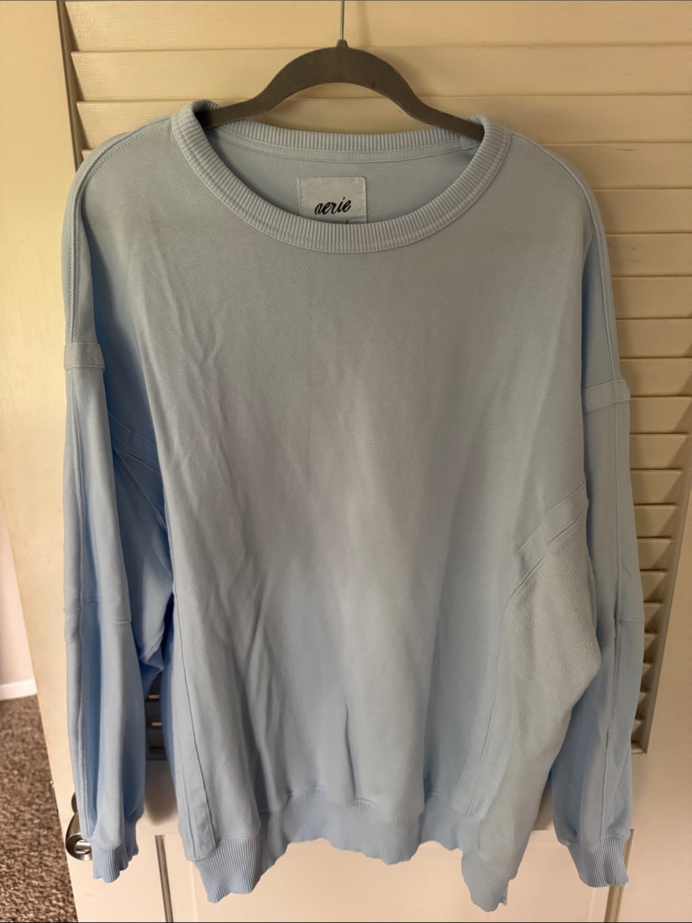 aerie womans  Eyelet Blue Keep it light Crewneck Sweater